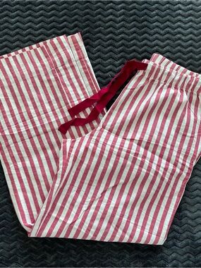 Women’s Red and White Striped Pajama Pants with Red Drawstring